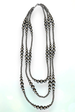 WESTERN GRADUATED NAVAJO PEARL BEAD 3 LAYER STATEMENT NECKLACE