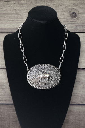 WESTERN TOP LIVESTOCK LARGE PLATE BULKY CHAIN STATEMENT NECKLACE