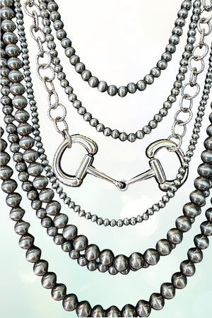 WESTERN SNAFFLE BIT ACCENT 6 LAYERED NAVAJO PEARL STATEMENT NECKLACE