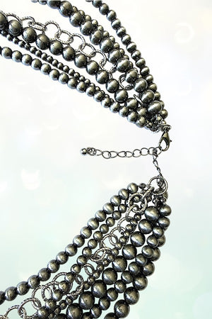 WESTERN SNAFFLE BIT ACCENT 6 LAYERED NAVAJO PEARL STATEMENT NECKLACE