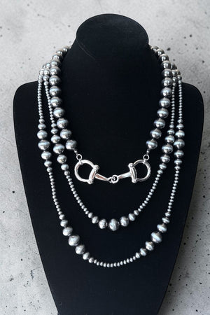 SNAFFLE BIT ACCENT NAVAJO PEARL 3 LAYERED STATEMENT NECKLACE