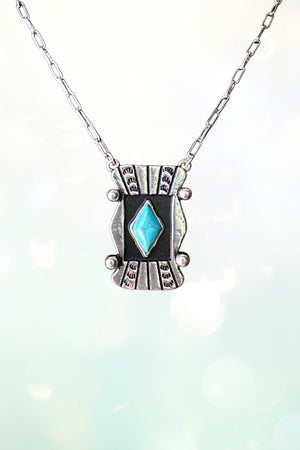 WESTERN DIAMOND TQ GEM CENTERED CONCHO PENDANT NECKLACE