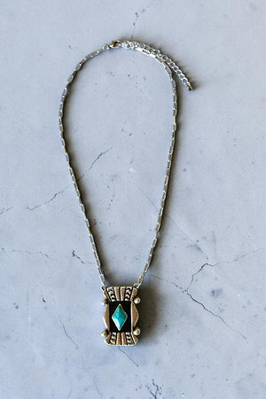 WESTERN DIAMOND TQ GEM CENTERED CONCHO PENDANT NECKLACE