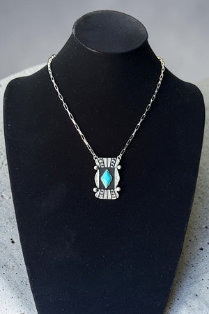 WESTERN DIAMOND TQ GEM CENTERED CONCHO PENDANT NECKLACE