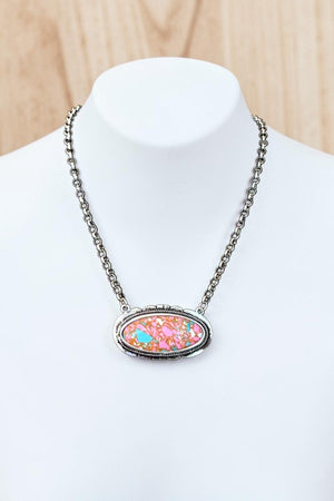 COTTON CANDY OVAL STONE PENDANT NECKLACE