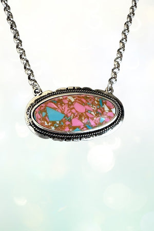 COTTON CANDY OVAL STONE PENDANT NECKLACE