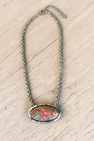 COTTON CANDY OVAL STONE PENDANT NECKLACE