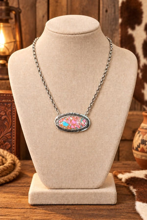 COTTON CANDY OVAL STONE PENDANT NECKLACE