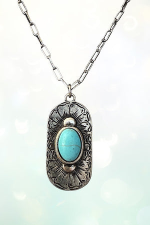 WESTERN TQ CENTERED SILVER PLATE PENDANT CHAIN NECKLACE