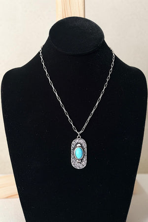 WESTERN TQ CENTERED SILVER PLATE PENDANT CHAIN NECKLACE