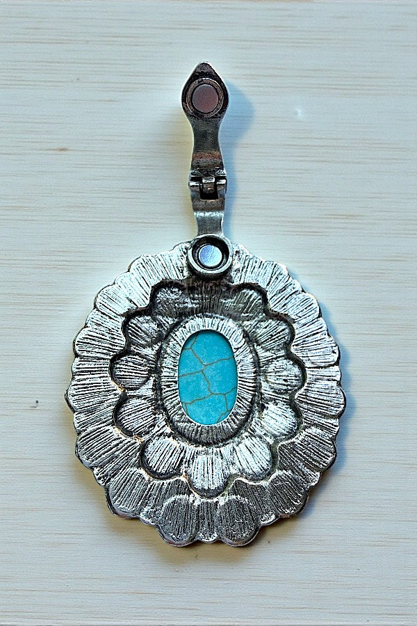 WESTERN TQ GEM CONCHO PENDANT EARRING SET