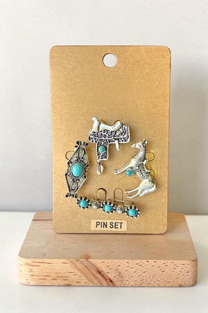 WESTERN TQ GEMSTONE EQUESTRIAN MIX PIN SET