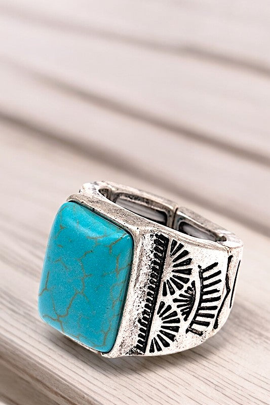 Square Gem Accent Stretch Ring