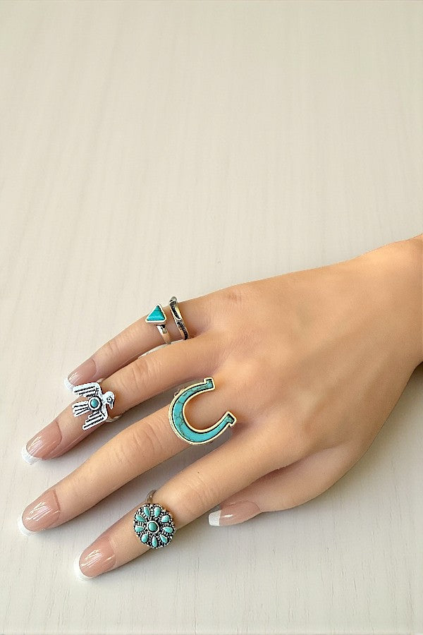 TQ GEM ACCENT WESTERN DESIGN 5 CUFF RING SET