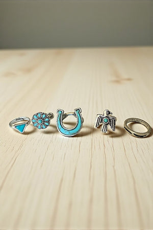 TQ GEM ACCENT WESTERN DESIGN 5 CUFF RING SET