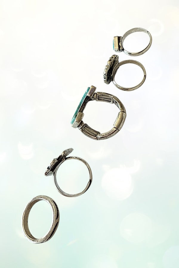 TQ GEM ACCENT WESTERN DESIGN 5 CUFF RING SET