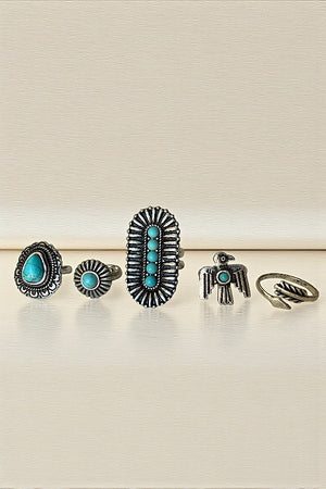TQ GEM ACCENT WESTERN DESIGN 5 CUFF RING SET