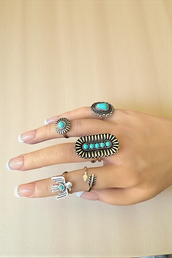 TQ GEM ACCENT WESTERN DESIGN 5 CUFF RING SET