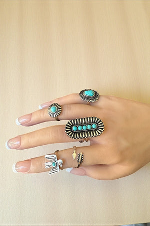 TQ GEM ACCENT WESTERN DESIGN 5 CUFF RING SET