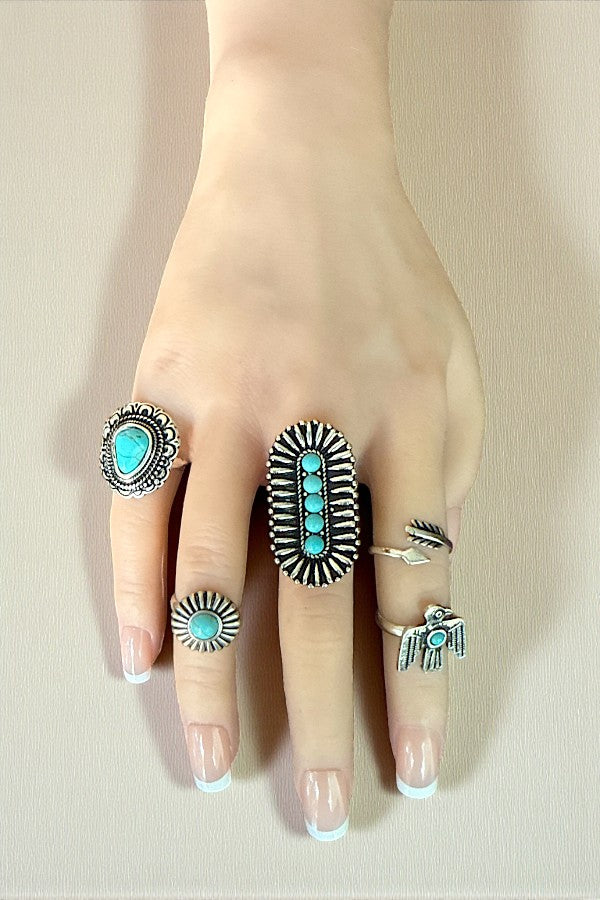 TQ GEM ACCENT WESTERN DESIGN 5 CUFF RING SET