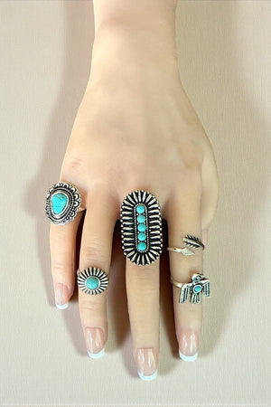 TQ GEM ACCENT WESTERN DESIGN 5 CUFF RING SET