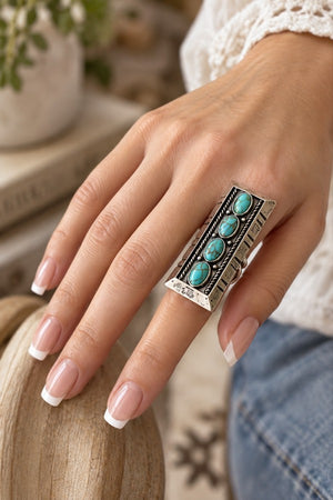WESTERN TQ GEM ALIGNED RECTANGULAR BAR CUFF RING