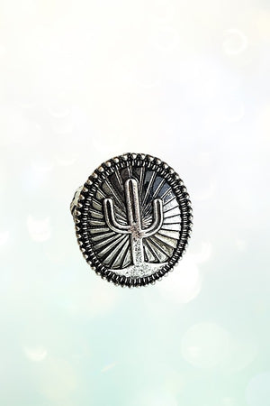 WESTERN CACTUS ETCHED OVAL CUFF RING