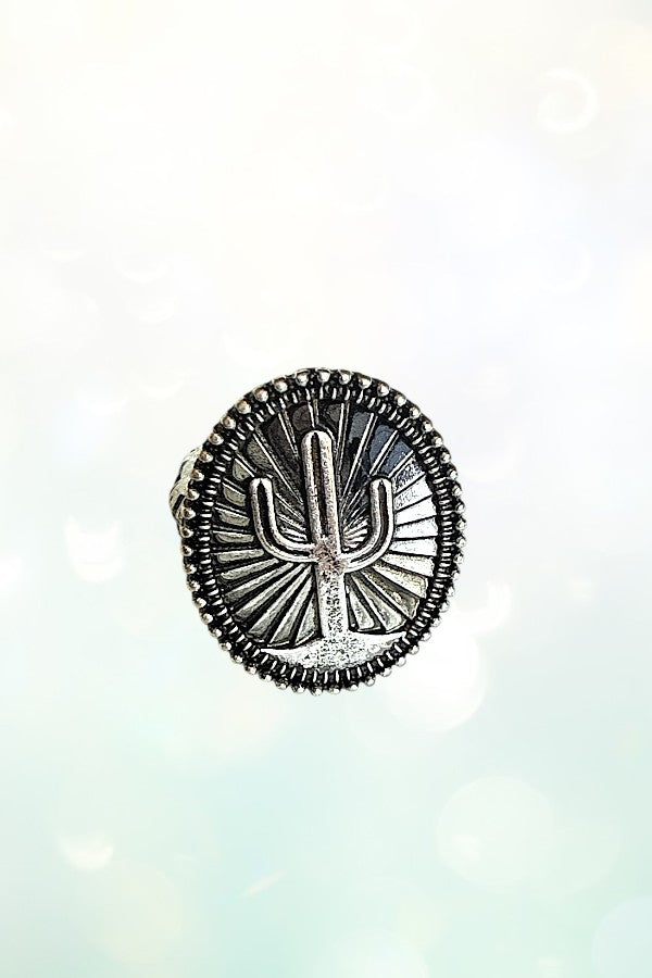 WESTERN CACTUS ETCHED OVAL CUFF RING