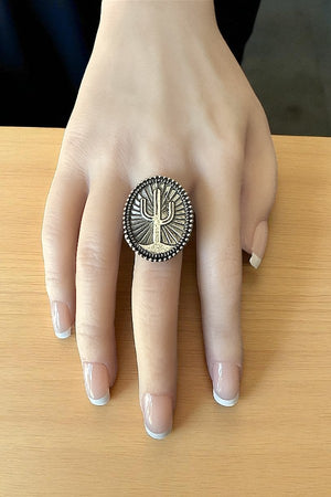 WESTERN CACTUS ETCHED OVAL CUFF RING