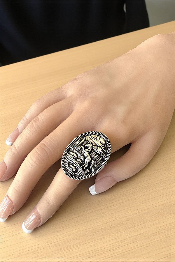 WESTERN STANDING HORSE ENGRAVED CUFF RING