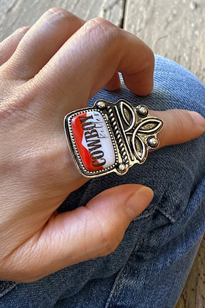 WESTERN VINTAGE LOOK COWBOY KILLER BOOT STITCH CUFF RING