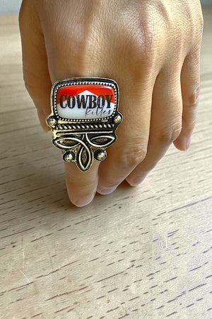 WESTERN VINTAGE LOOK COWBOY KILLER BOOT STITCH CUFF RING