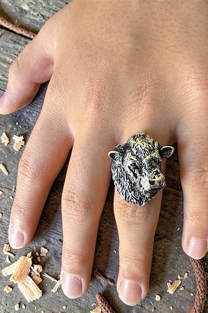 WESTERN ETCHED COW HEAD CUFF STATEMENT RING