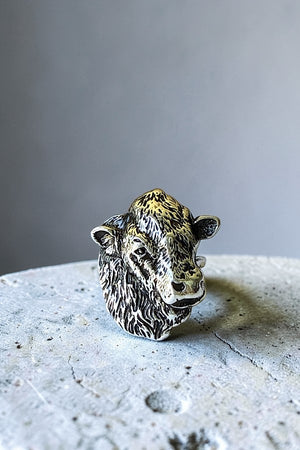 WESTERN ETCHED COW HEAD CUFF STATEMENT RING
