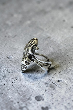 WESTERN ETCHED COW HEAD CUFF STATEMENT RING