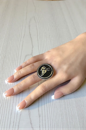 WESTERN BLACK DONKEY HEAD ROUND PORTRAIT CUFF RING