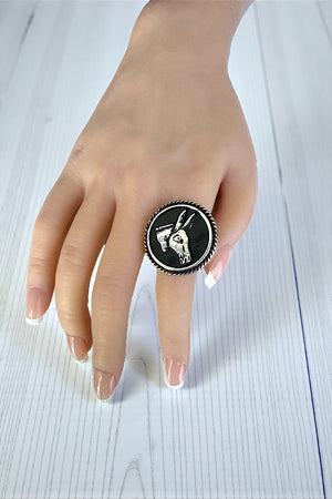 WESTERN BLACK DONKEY HEAD ROUND PORTRAIT CUFF RING