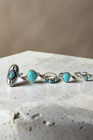 WESTERN THEME TURQUOISE GEM CUFF RING SET