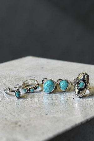 WESTERN THEME TURQUOISE GEM CUFF RING SET