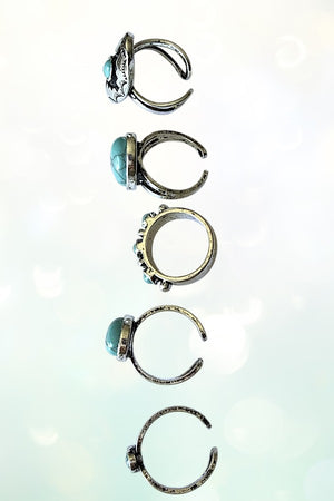 WESTERN THEME TURQUOISE GEM CUFF RING SET