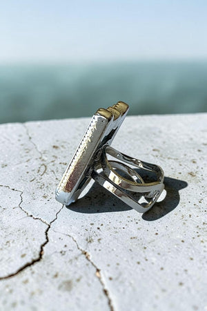 WESTERN TURQUOISE GEM INLAY RODEO STATEMENT CUFF RING