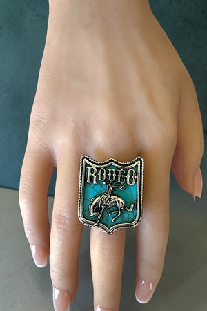 WESTERN TURQUOISE GEM INLAY RODEO STATEMENT CUFF RING