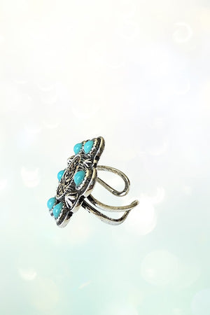 WESTERN ETCHED OVAL TQ GEM CUFF STATEMENT RING