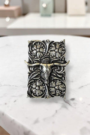 WESTERN ENGRAVED STEERHEAD PLATE CUFF RING