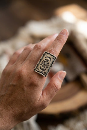 WESTERN THUNDERBIRD ETCHED CONCHO STATEMENT CUFF RING