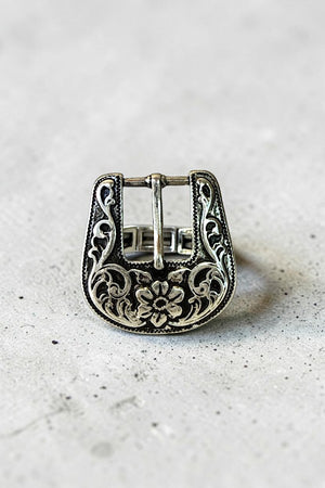 WESTERN FLORAL ETCHED BELT BUCKLE STRETCH RING