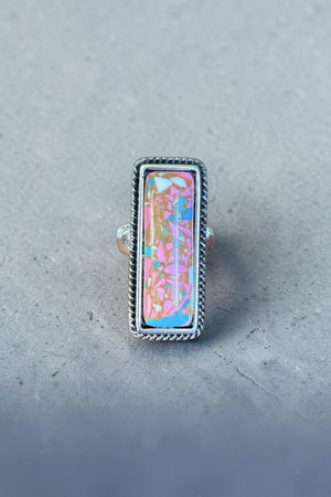 WESTERN COTTON CANDY GEMSTONE FRAMED BAR STRETCH RING