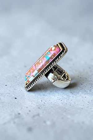 WESTERN COTTON CANDY GEMSTONE FRAMED BAR STRETCH RING