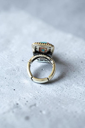 WESTERN COTTON CANDY GEMSTONE FRAMED BAR STRETCH RING