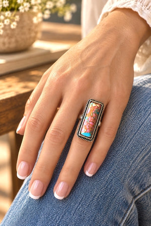 WESTERN COTTON CANDY GEMSTONE FRAMED BAR STRETCH RING
